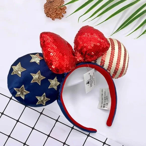 ⚡️2/$55~Disney Parks Stars & Stripes Americana Mouse Ears Headband NWT - Picture 4 of 11